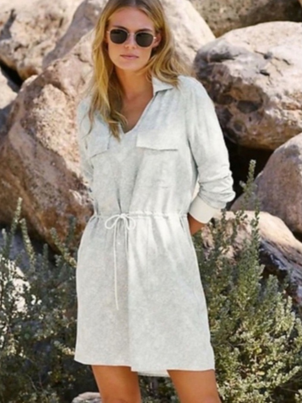Athleta Zuma Shirt Dress Size S Viper Grey Drawstring Travel Utility Pockets
